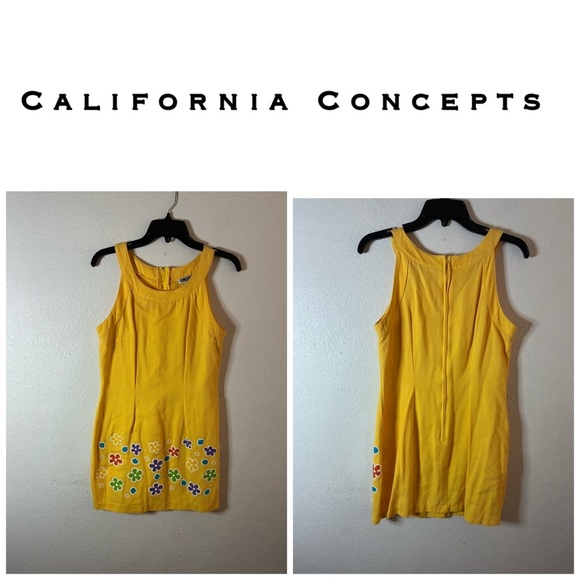 California Concepts 90’s Vintage Yellow And Colorful Flowers Mini Sundress 9 - Picture 1 of 11